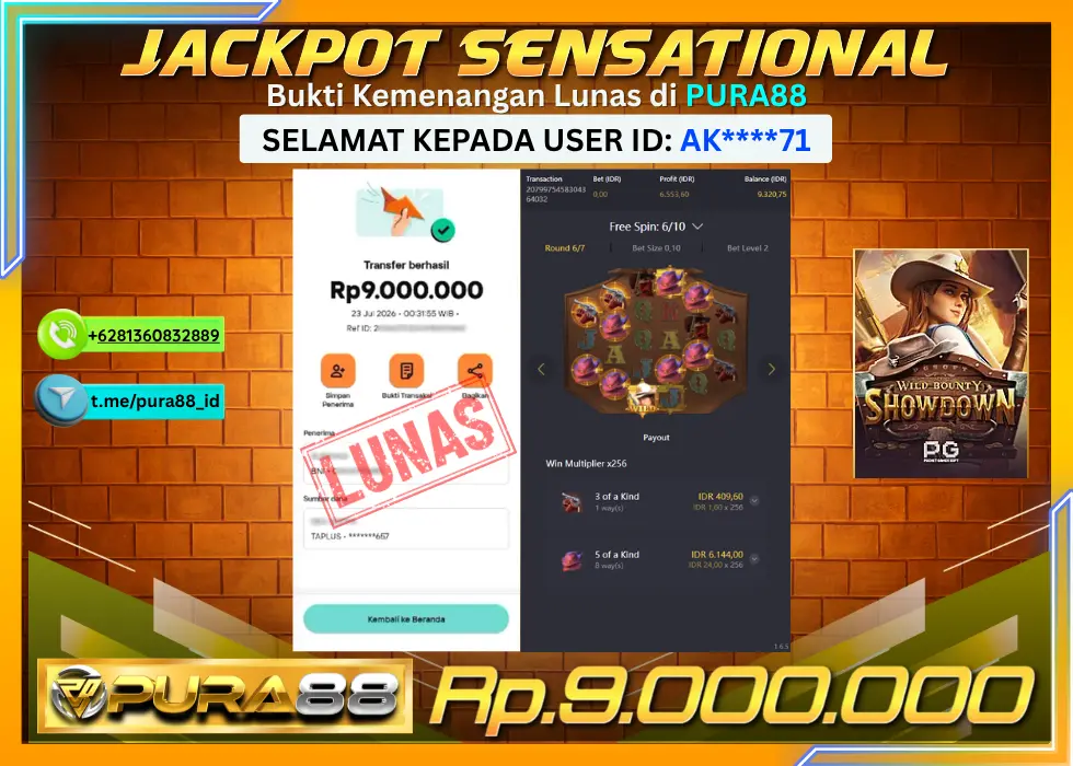 PURA88 JACKPOT WILD BOUNTY SHOWDOWN Rp 9.000.000,- LUNAS